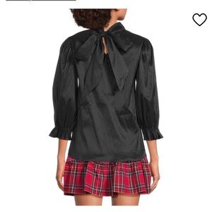 J. Marie Top Bow Back Fully Lined 3/4 Balloon Sleeve sz L NWT Black Mock Neck